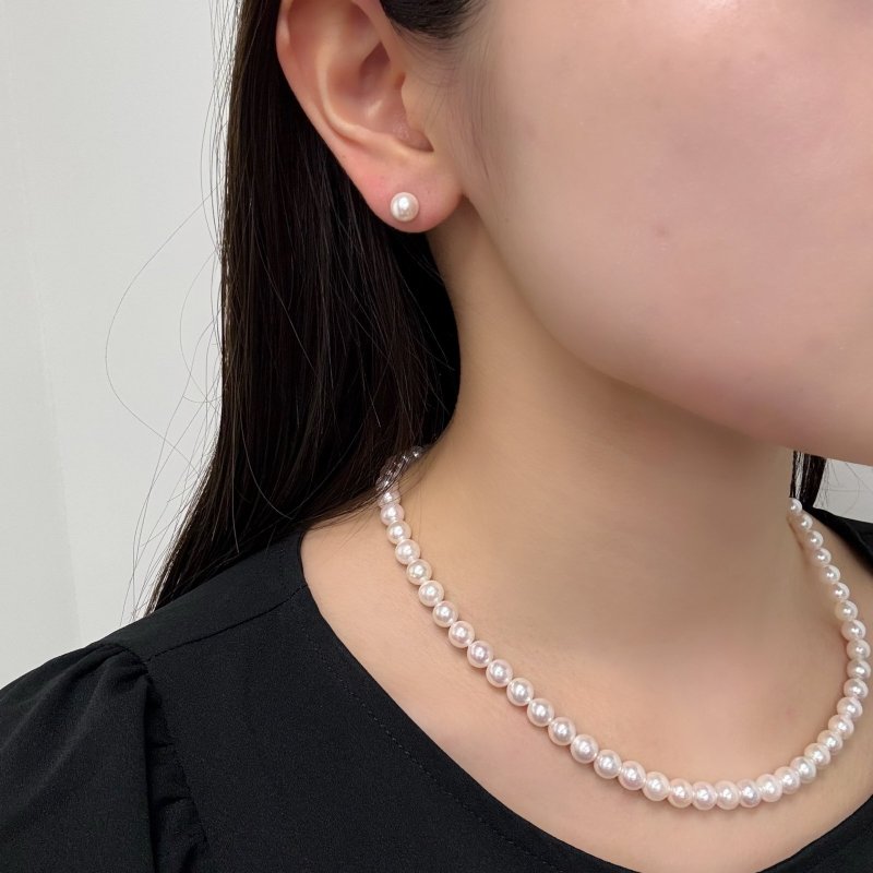 アコヤ真珠 パールネックレスセット(イヤリング/ピアス) 6.5-7mm