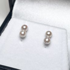 画像1: アコヤ真珠 ツインパールピアス 4-5ｍｍ シルバーグレー 無調色 K18YG K14WG K10PG  (1)