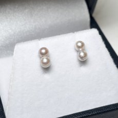 画像3: アコヤ真珠 ツインパールピアス 4-5ｍｍ シルバーグレー 無調色 K18YG K14WG K10PG  (3)