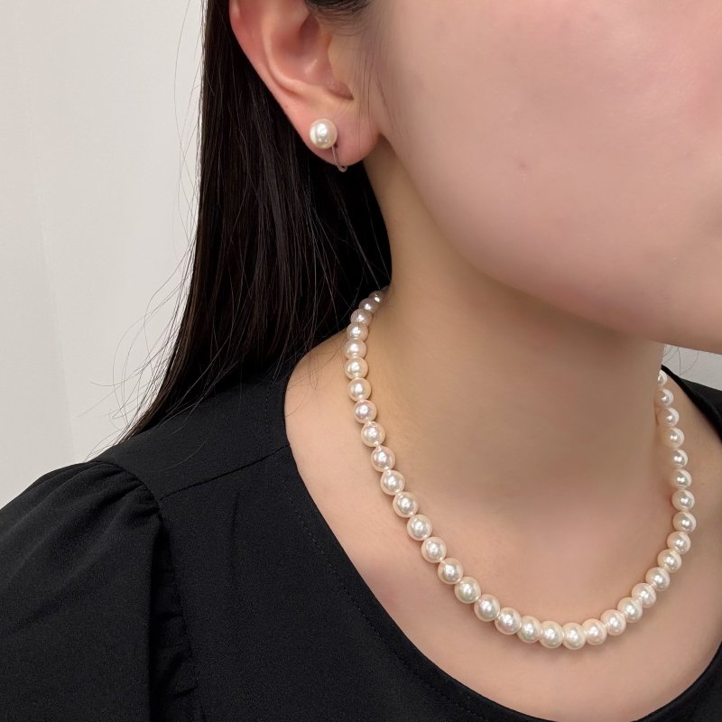アコヤ真珠 パールピアス イヤリング 8-8.5mm ホワイト ラウンド K14WG