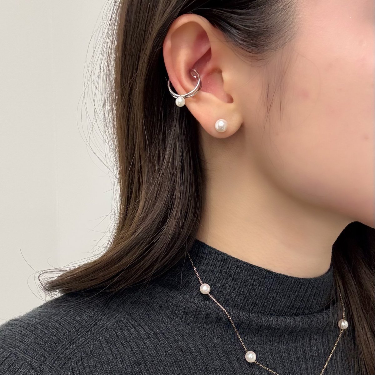 アコヤ真珠 パールイヤーカフ 4.5-5.0mm ホワイト  ラウンド シルバー製 SV925 片耳  