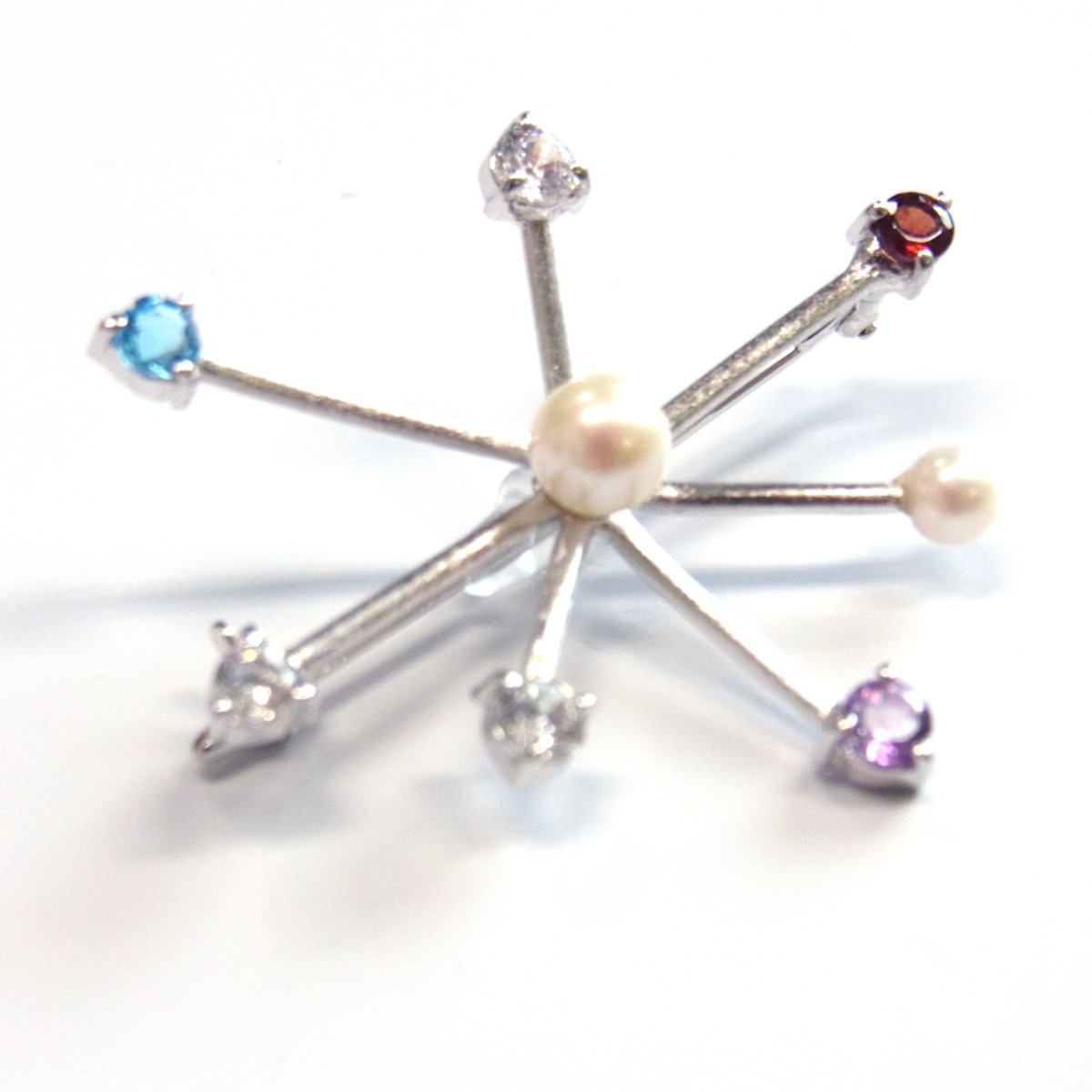 画像2: [現品のみ] アコヤ真珠 シルバー製パールブローチ カラーストーン (2)