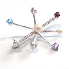 画像2: [現品のみ] アコヤ真珠 シルバー製パールブローチ カラーストーン (2)