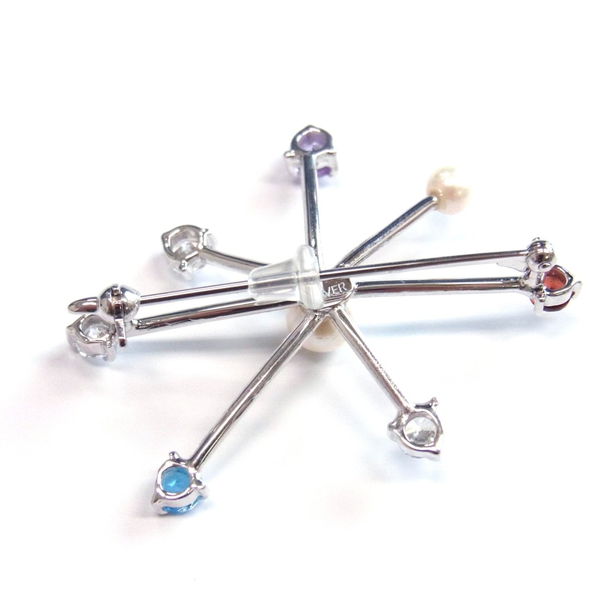 画像5: [現品のみ] アコヤ真珠 シルバー製パールブローチ カラーストーン (5)