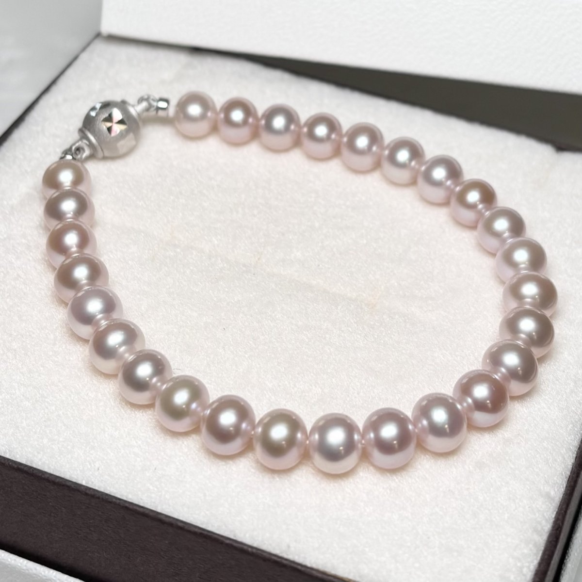 淡水真珠 パールブレスレット 6-7ｍｍ ナチュラルピンク ポテト ブラス マグネットクラスプ 18cm　