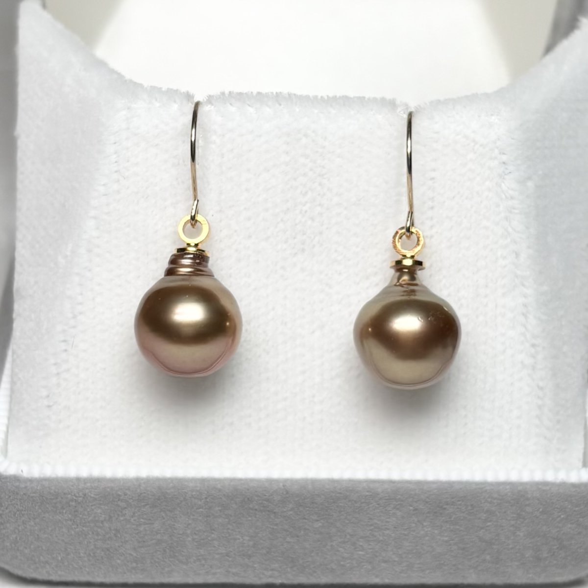 画像1: 黒蝶真珠 ショコラブラウンパールピアス 9mm バロック ショコラブラウン 調色  K10YG フックピアス GIA宝石鑑定士保証書付き  (1)