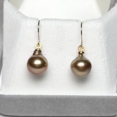 画像1: 黒蝶真珠 ショコラブラウンパールピアス 9mm バロック ショコラブラウン 調色  K10YG フックピアス GIA宝石鑑定士保証書付き  (1)