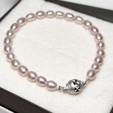 画像2: 1点物 淡水真珠 パールブレスレット 5-6ｍｍ ナチュラルピンク ライス ブラス マグネットクラスプ 18cm　 (2)