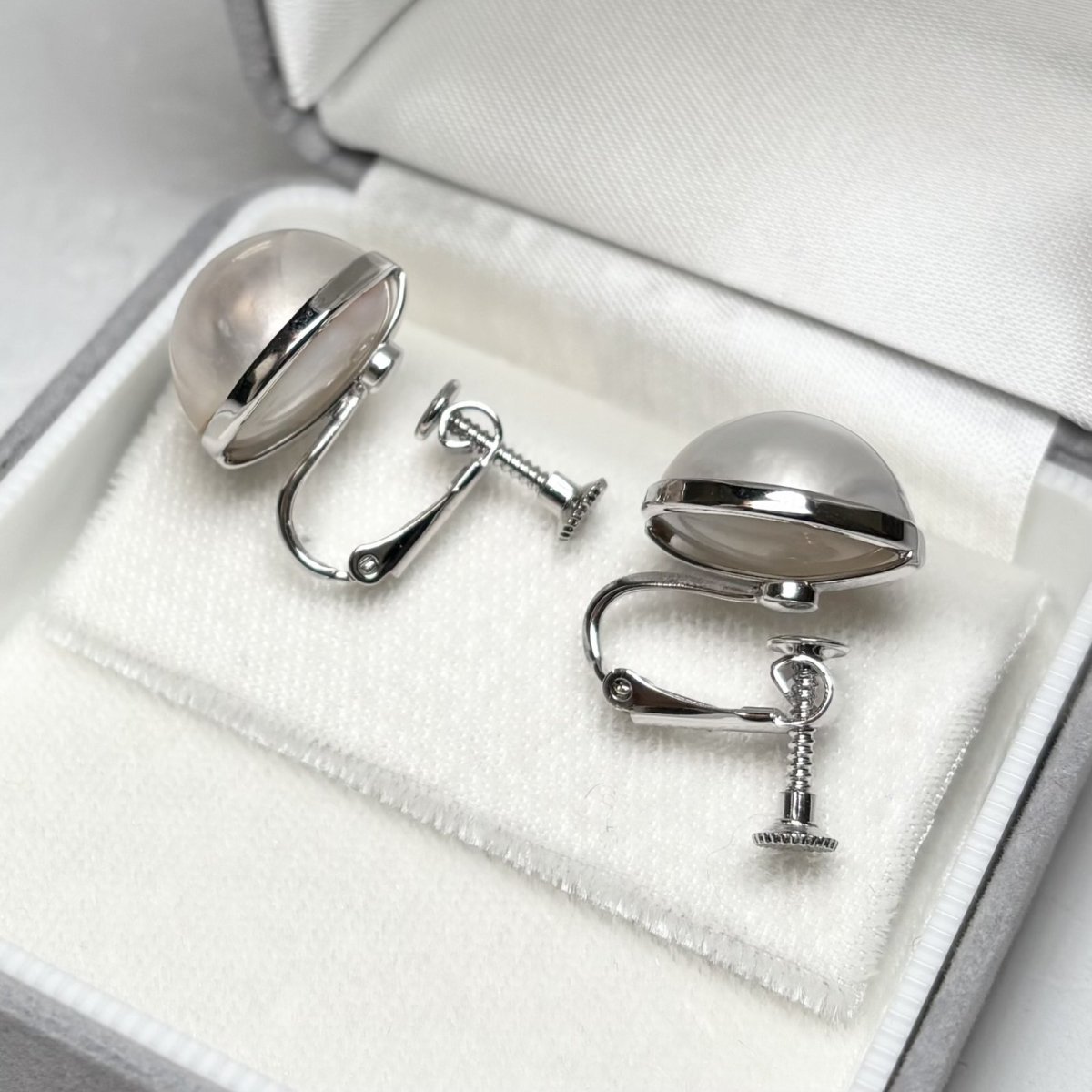 マベ真珠 パールイヤリング ホワイト 15-16ｍｍ 半円 SV925 直結