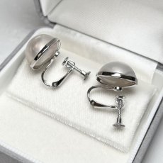 マベ真珠 パールイヤリング ホワイト 15-16ｍｍ 半円 SV925 直結