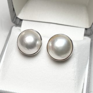 マベ真珠 パールピアス イヤリング ホワイト 15-16mm 半円 マベ真珠 パールピアス イヤリング ホワイト 15-16mm 半円