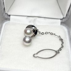 アコヤ真珠 ツインパール ピンブローチ タイタック ネクタイピン付き有り 7-8mm ナチュラルグレー 無調色 ユニセックス