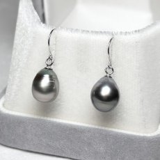 黒蝶真珠 フックパールピアス ドロップ型 ブラック K14WG GIA宝石鑑定士保証書付き