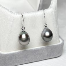 黒蝶真珠 フックパールピアス ドロップ型 ブラック K14WG GIA宝石鑑定士保証書付き