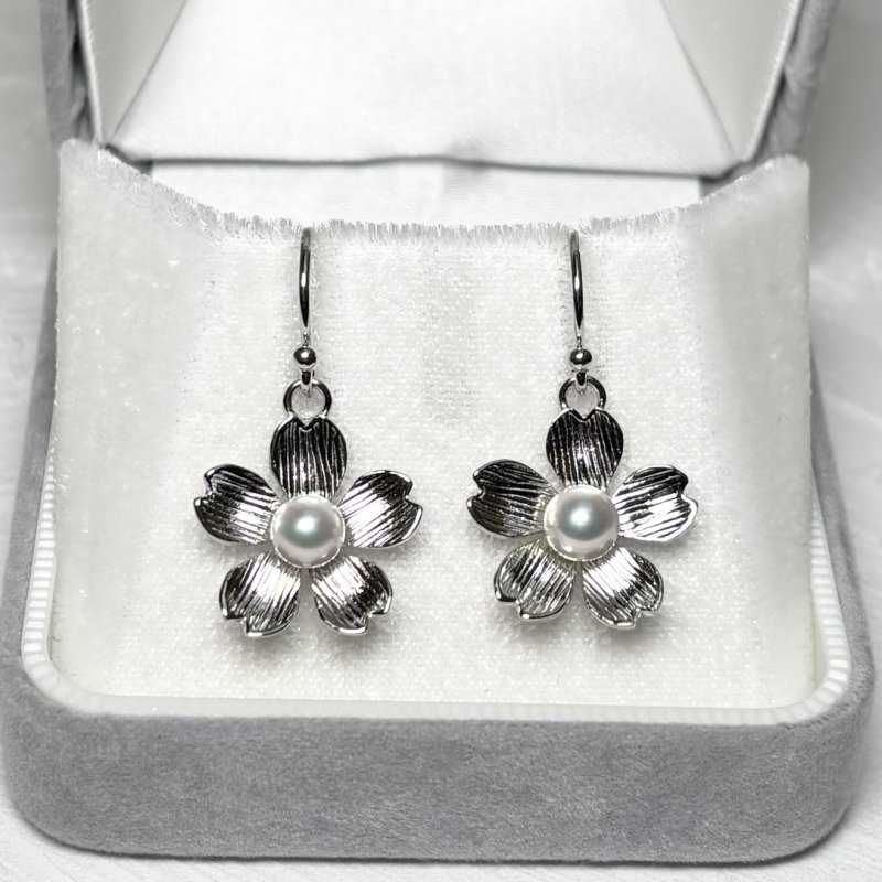 アコヤ真珠 桜 パールピアス イヤリング 4.5-5mm ホワイト ラウンド