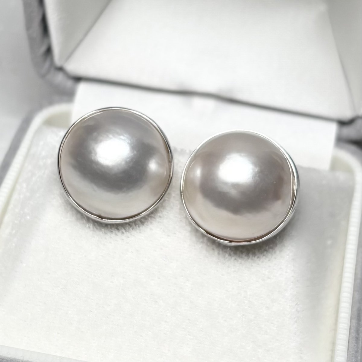 マベ真珠 パールイヤリング ホワイト 15-16ｍｍ 半円 SV925 直結