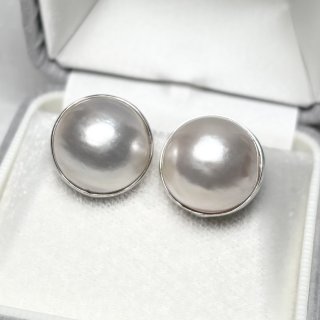 マベ真珠 パールピアス イヤリング 12-13mm ホワイト 半円 SV925 直結