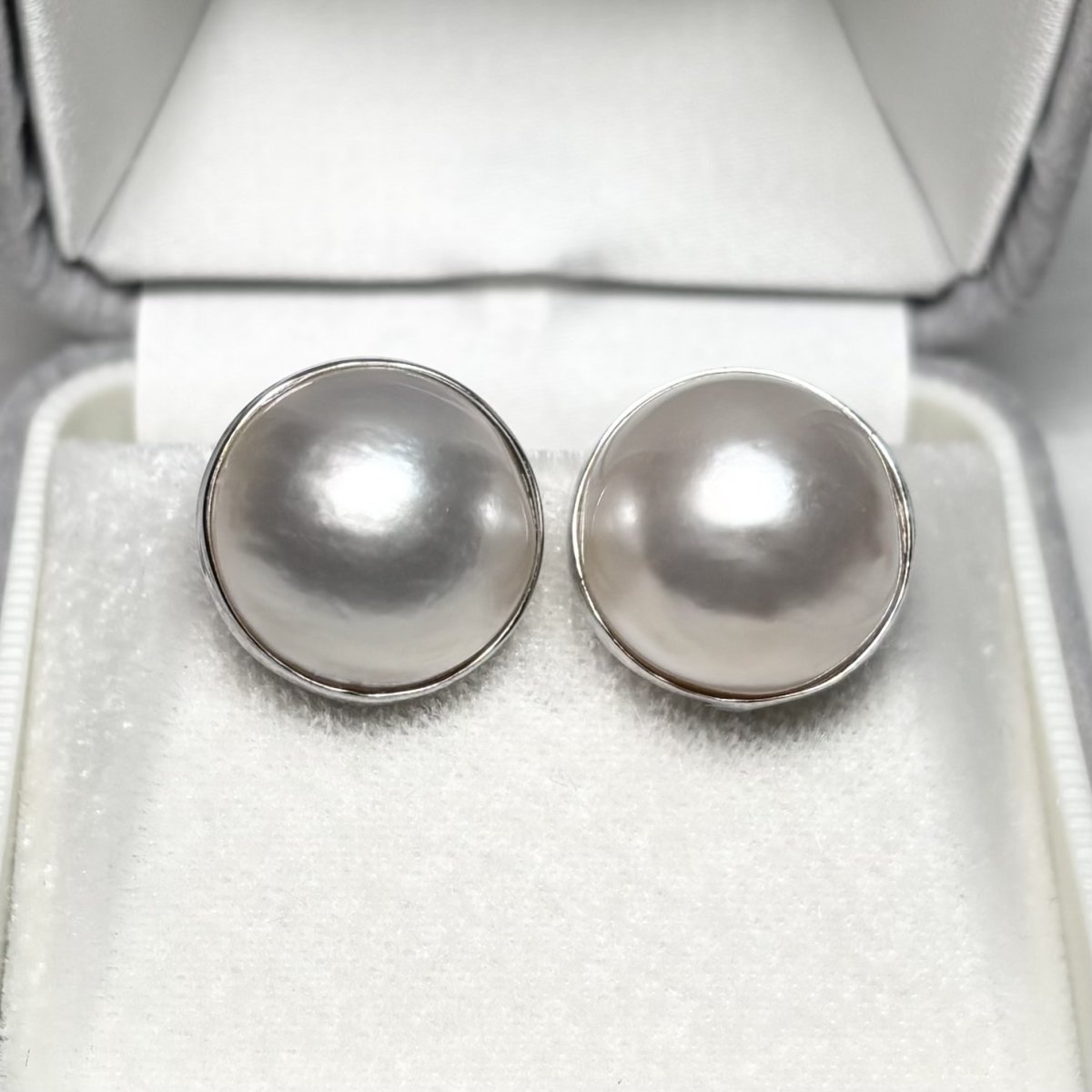 マベ真珠 パールイヤリング ホワイト 15-16ｍｍ 半円 SV925 直結