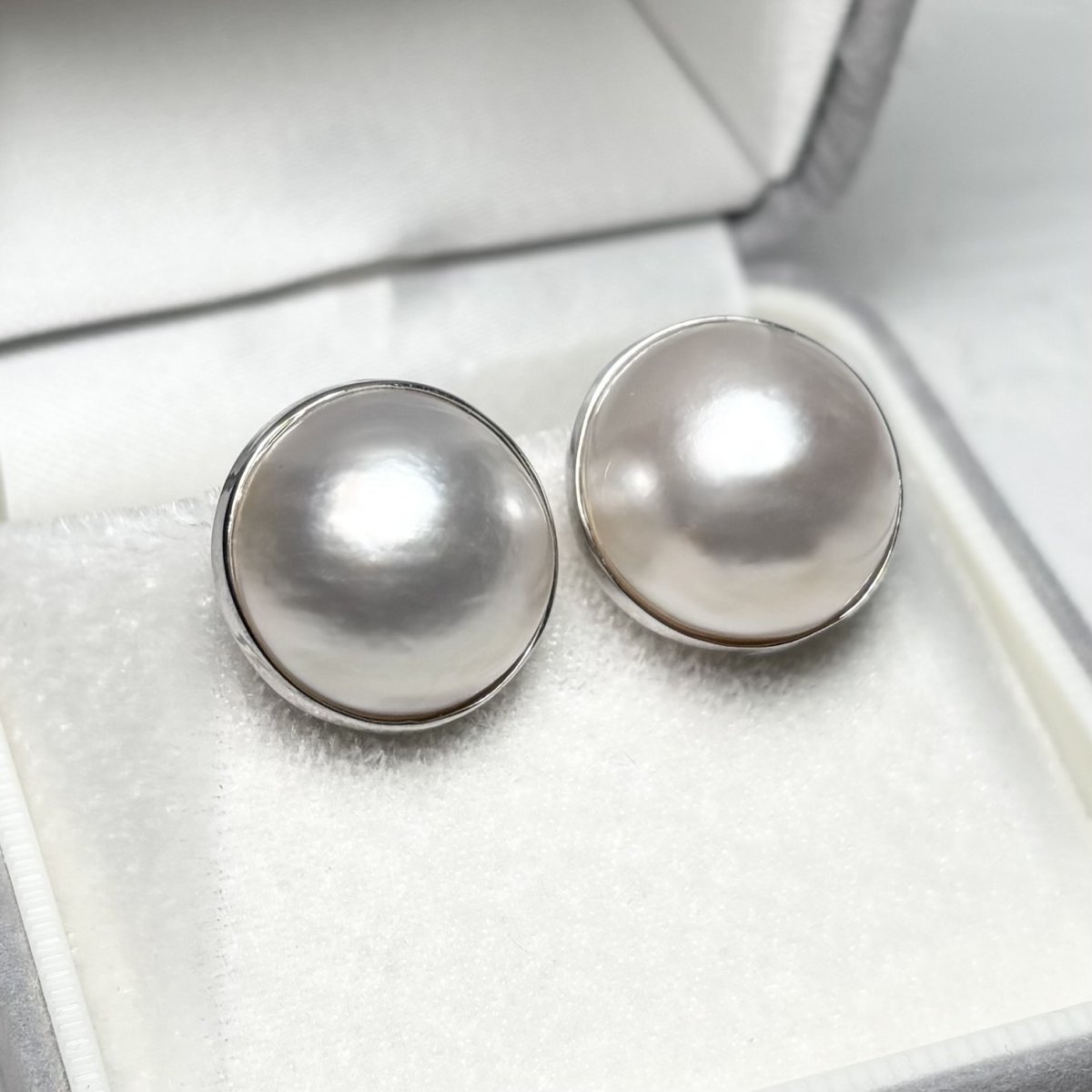 マベ真珠 パールイヤリング ホワイト 15-16ｍｍ 半円 SV925 直結