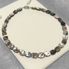 画像1: アバロンシェルネックレス 10-14mm 約43.5cm 316Lサージカルステンレス (1)