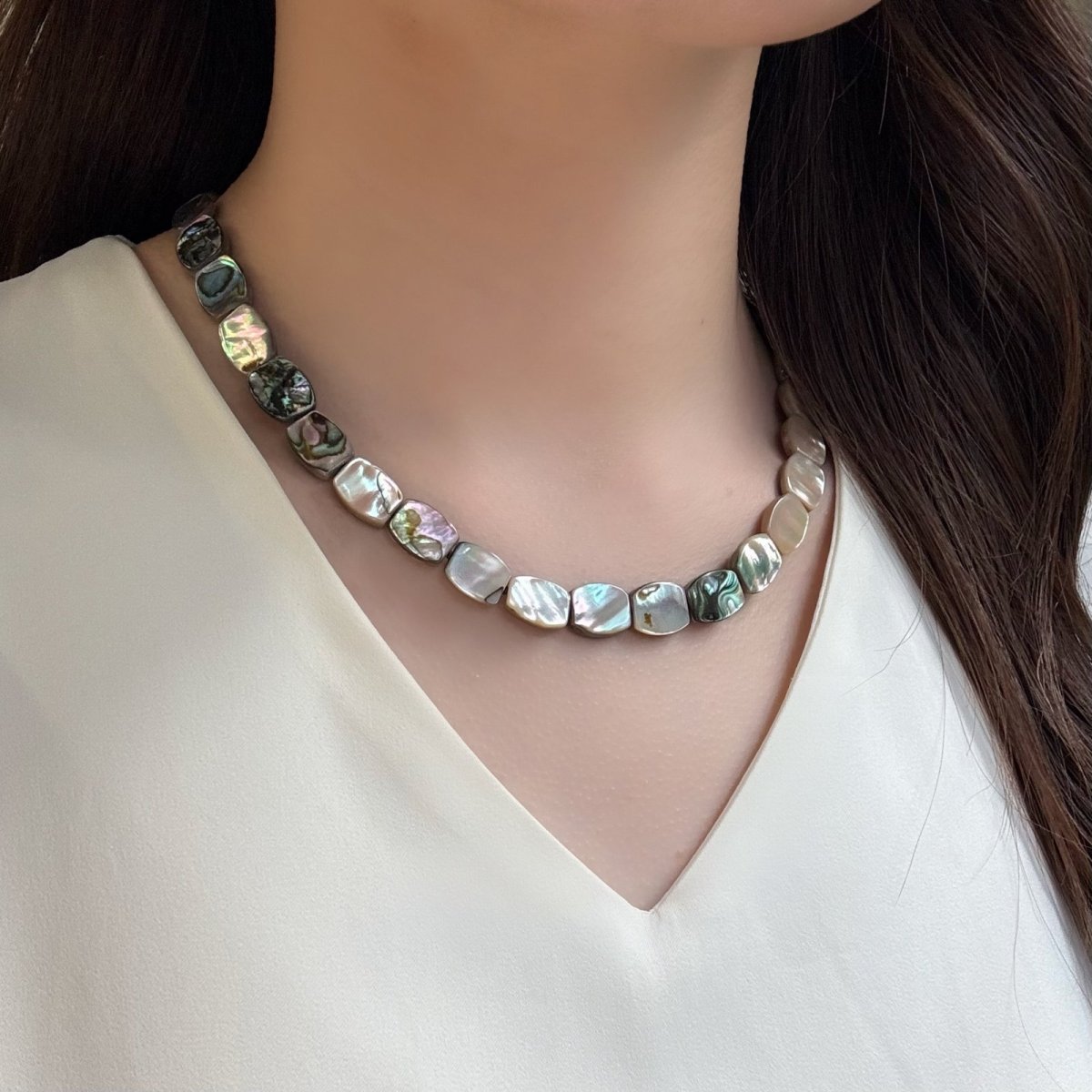 アバロンシェルネックレス 10-14mm 316Lサージカルステンレス