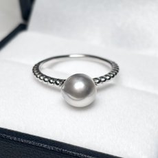 画像1: アコヤ真珠 パールリング 7ｍｍ ナチュラルグレー 無調色  バロック SV925製 11号 (1)