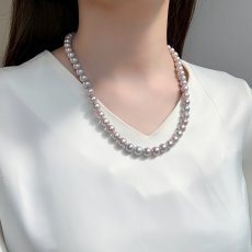 画像2: アコヤ真珠 パールネックレス 8-9ｍｍ  パープル ピンク系 染め セミラウンド 約50cm シルバー製 GIA宝石鑑定士保証書付き (2)