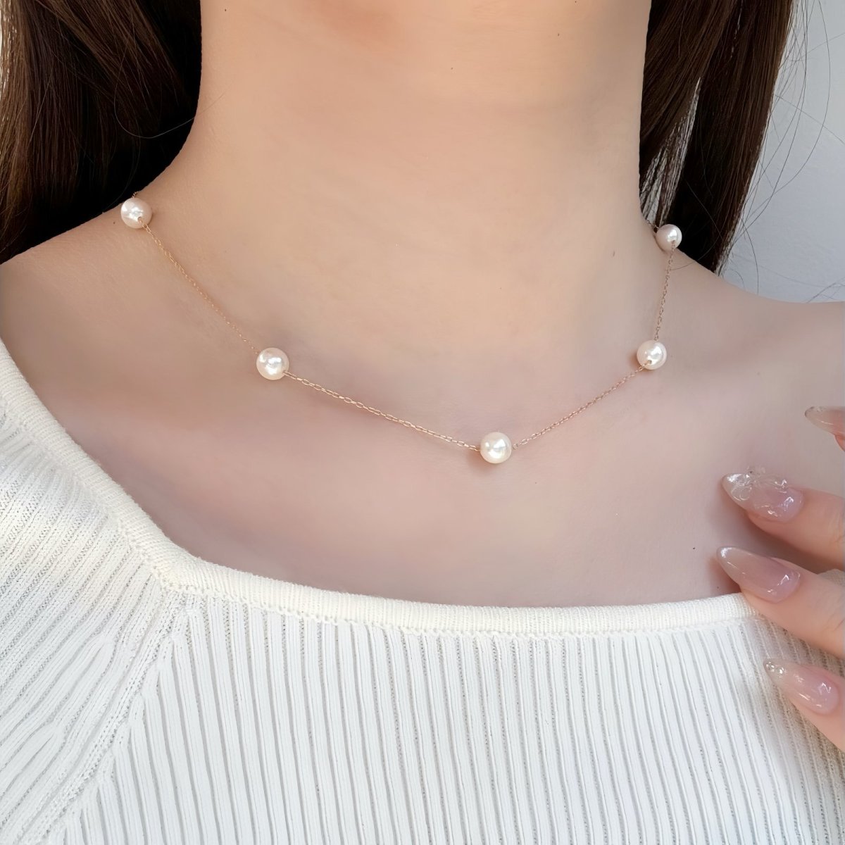 画像4: アコヤ真珠 ステーションネックレス 6-6.5ｍｍ ホワイト ラウンド K18YG 40cm GIA宝石鑑定士保証書付き (4)