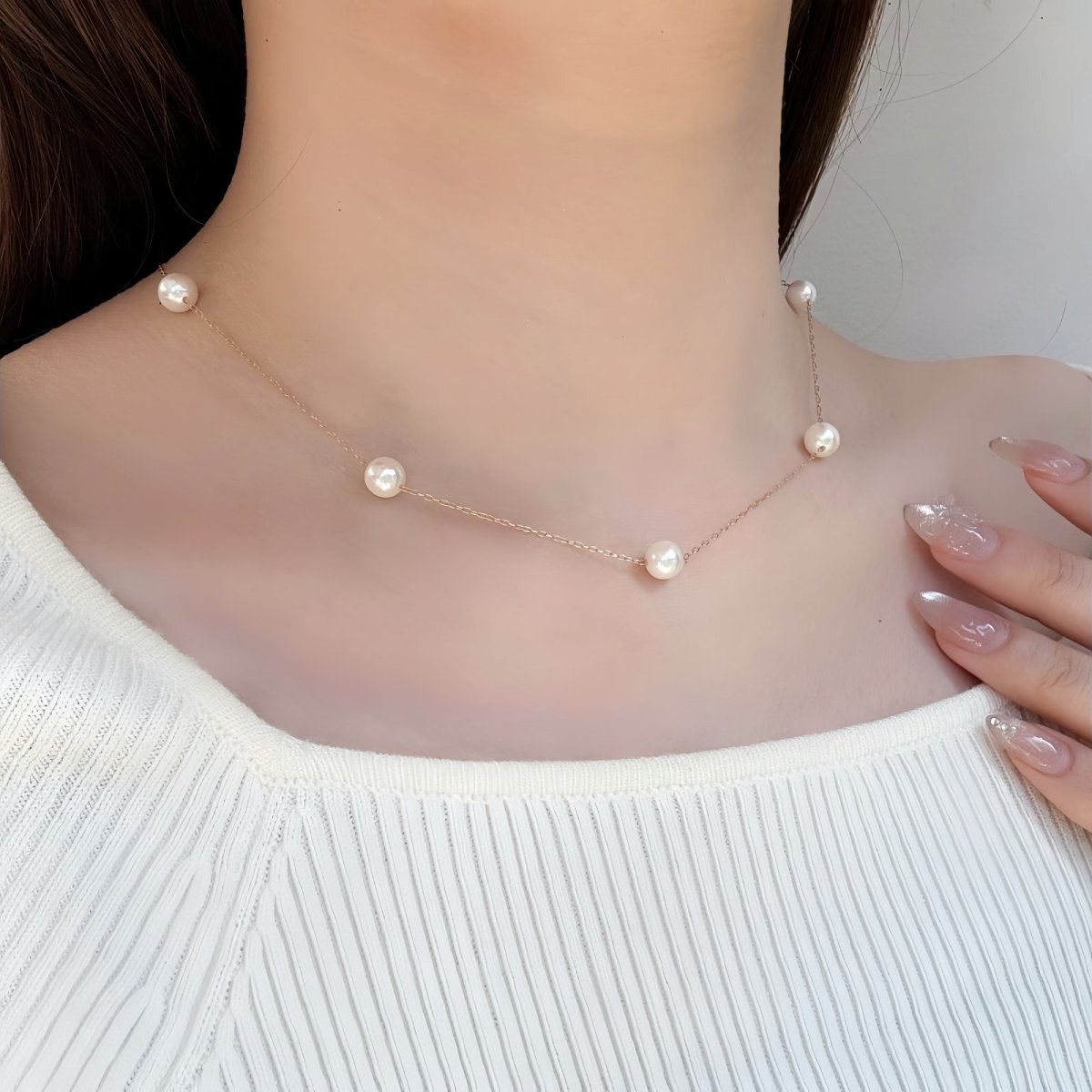 画像5: アコヤ真珠 ステーションネックレス 6-6.5ｍｍ ホワイト ラウンド K18YG 40cm GIA宝石鑑定士保証書付き (5)