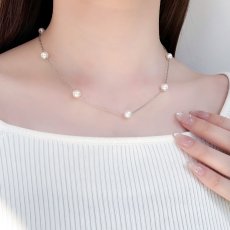 アコヤ真珠 ステーションネックレス 6-6.5ｍｍ ホワイト ラウンド シルバー製 40cm＋5cm 