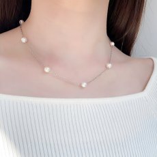 アコヤ真珠 ステーションネックレス 6-6.5ｍｍ ホワイト ラウンド シルバー製 40cm＋5cm 
