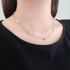 淡水真珠 ステーションネックレス 5-6mm ホワイト ピンク グレー セミラウンド ポテト型 シルバー製 40cm