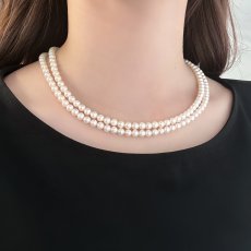 アコヤ真珠 2連パールネックレス 5-5.5mm ホワイト ラウンド 43cm 45cm シルバー製 GIA宝石鑑定士保証書 パールクロス付