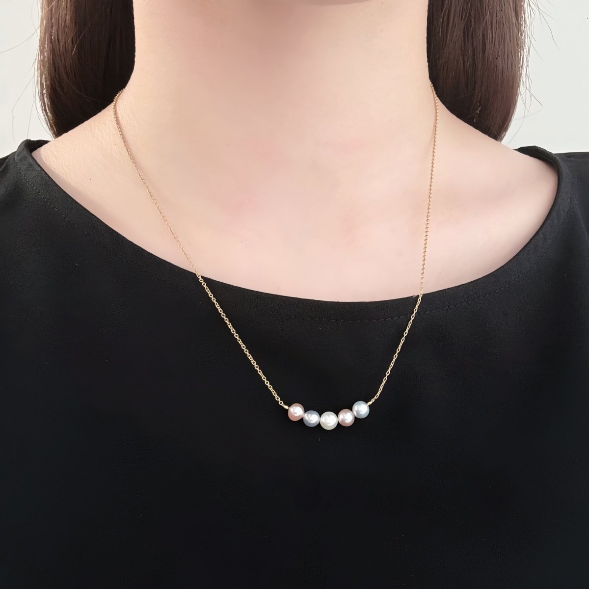 淡水真珠 パールペンダント 5-6mm ホワイト ピンク グレー セミラウンド 14KGF 44.5cm