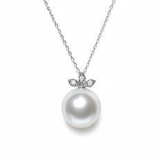 画像1: 白蝶真珠 パールペンダント 10mm ホワイト ラウンド  K18WG ダイヤモンド 0.06ct あずきチェーン 45cm スライド式アジャスター GIA宝石鑑定士保証書付き  (1)