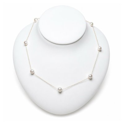 アコヤ真珠 ステーションネックレス 6-6.5ｍｍ ホワイト ラウンド K18YG 40cm