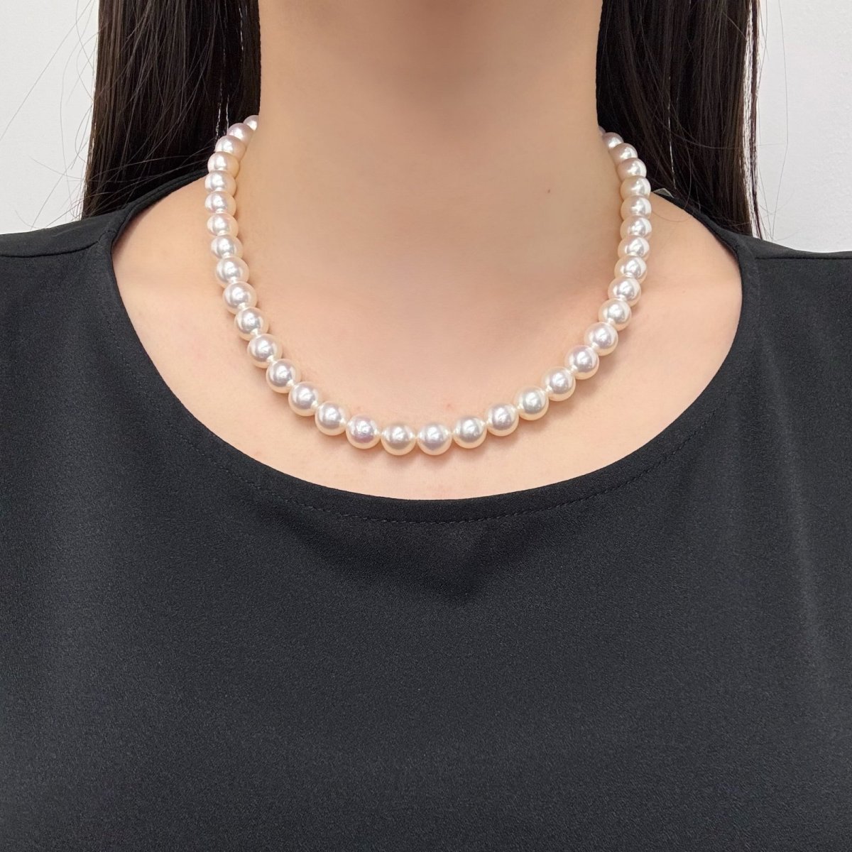 ランク上 アコヤ真珠 パールネックレス 9-9.5mm ホワイトピンク系