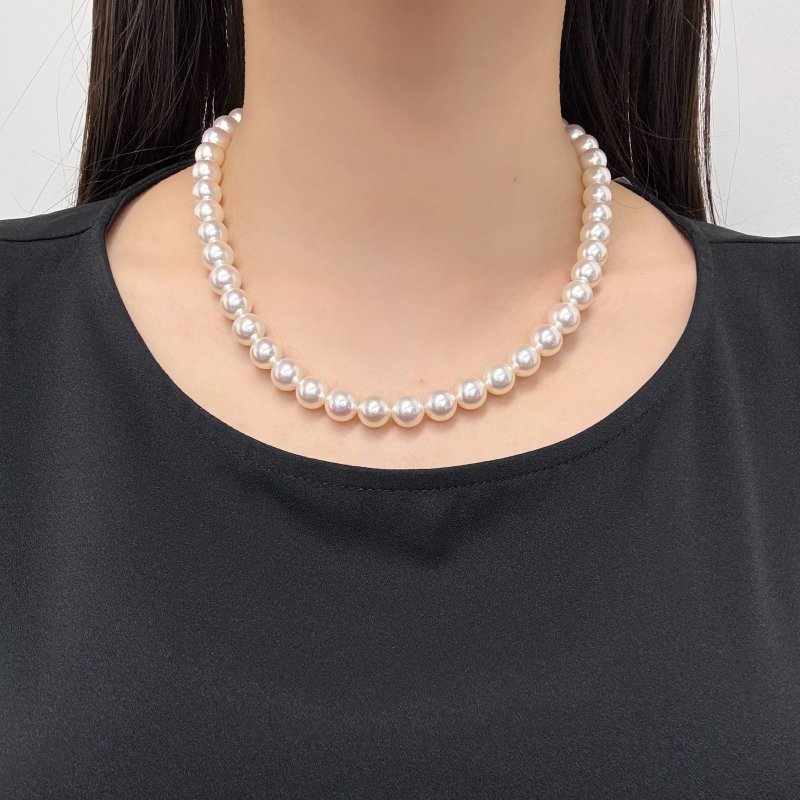 ランク上 アコヤ真珠 パールネックレス 9-9.5mm ホワイトピンク系 GIA