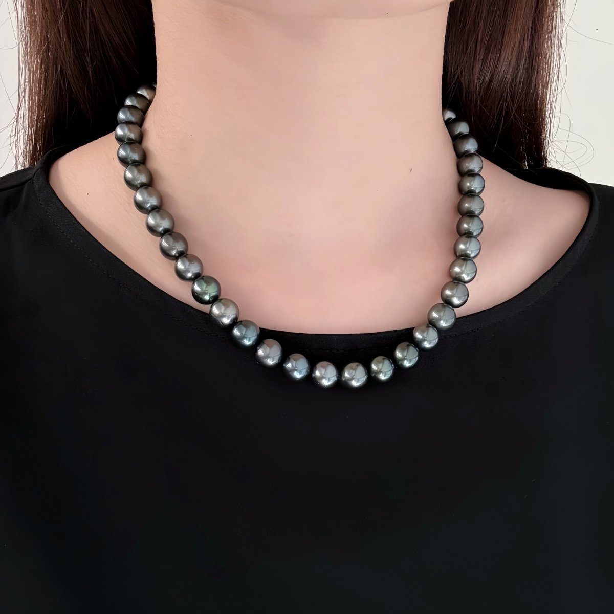 画像2: 黒蝶真珠 パールネックレス タヒチ 9-9.9ｍｍ ピーコックブラック 42cm SV製 (2)