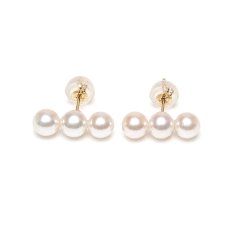 アコヤ真珠 3連パールピアス 4.5-5ｍｍ ホワイト ラウンド  K18YG