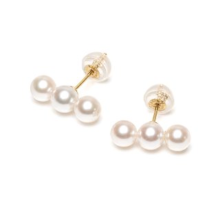 アコヤ真珠 5連パールピアス 3.5-4mm ホワイト ラウンド K18YG