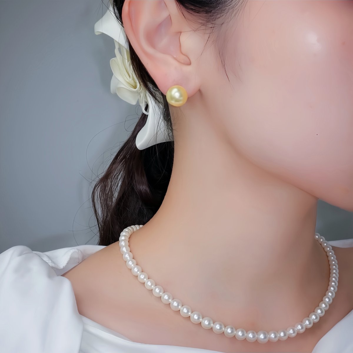 1点物 白蝶真珠 ゴールドパールピアス 10.5-10.8mm ラウンド K18YG 直結ピアス スタッドピアス 