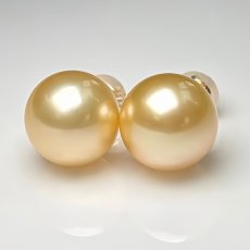 1点物 白蝶真珠 ゴールドパールピアス 10.5-10.8mm ラウンド K18YG