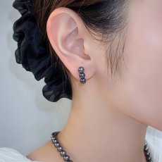 画像3: アコヤ黒真珠 3連パールピアス  5-5.5mm ラウンド ブラックパール K14WG (3)