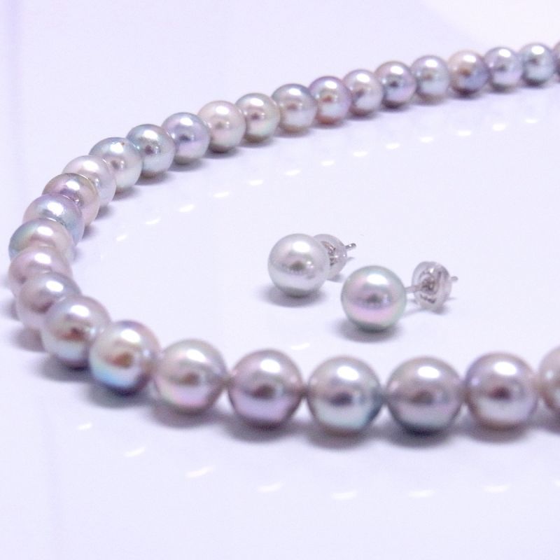 あこや真珠 ナチュラルカラー ラウンド ネックレス&ピアス 7.5-8mm