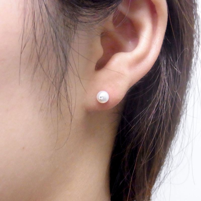 バックキャッチピアス K18 淡水真珠 スワロフスキー パールキャッチ 4 5ｍｍ 6 7ｍｍ
