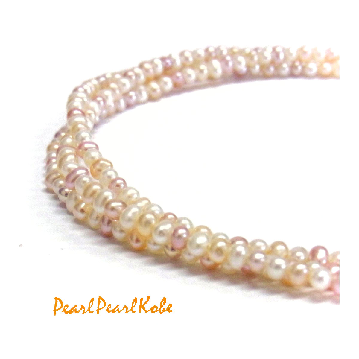 ベビーパールネックレス マルチカラー（白 オレンジ ピンク） 2.5mm-3.0mm 淡水真珠 オフラウンド アジャスター