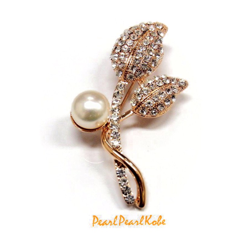 パールブローチ 淡水真珠 ホワイト クリスタル １０ｍｍ 華やか フォーマル