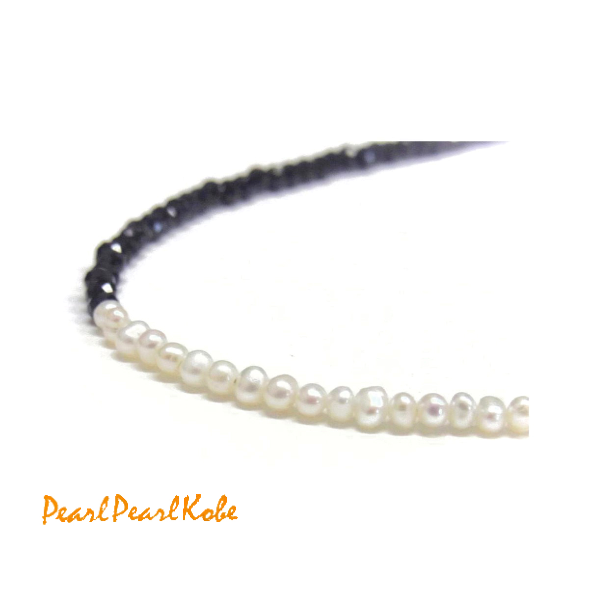 ブラックスピネル&ベビーパールネックレス 2.5-3mm モノトーン 淡水