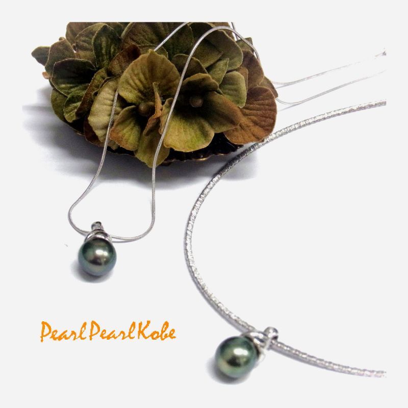 ブラックパールネックレス 選べるチェーン 黒蝶真珠 9 5 10ｍｍ ドロップ型 タヒチ真珠 グリーン系 Sv925製 リジナル